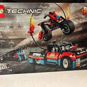 Lego Red and Black Technic Building Set with Motorcycle and Truck